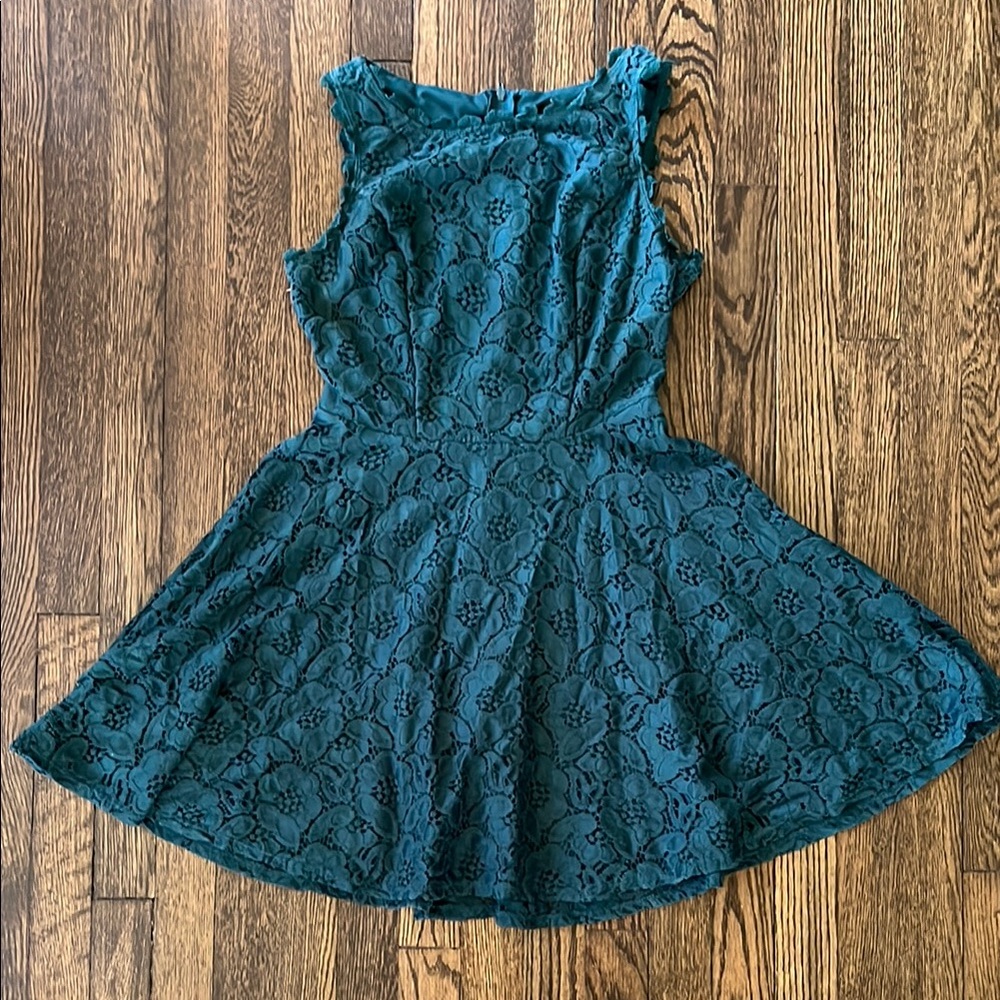Green lace sleeveless fit and flare dress
